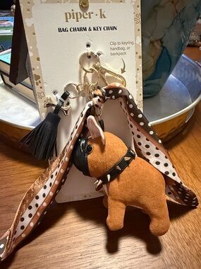 Piper K Plush French Bulldog Bag Charm/Key Chain-NWT